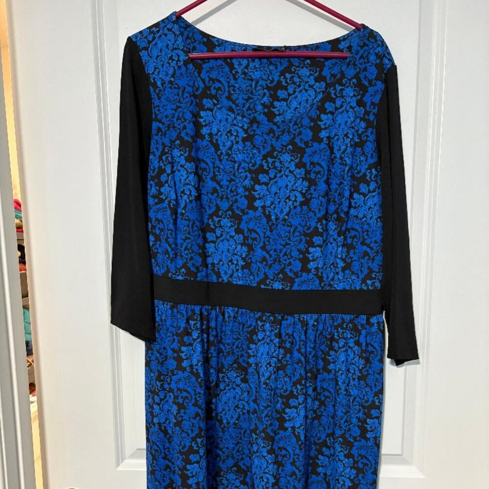 ISABEL + ALICE BLUE/BLACK PAISLEY LONG SLEEVE DRESS-1X